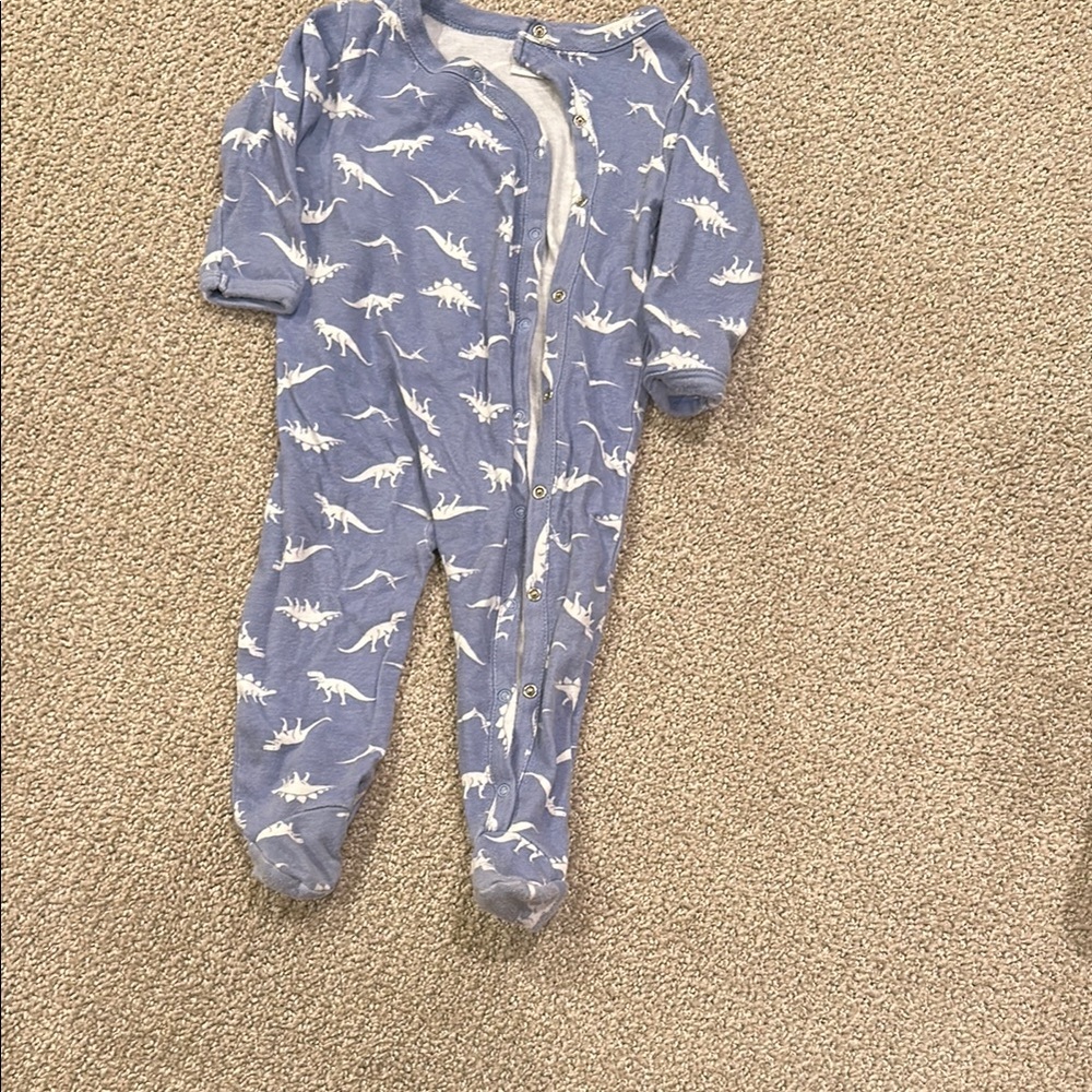Nordstrom Kids Blue and White Footed One Piece with dinosaur Print 3-6 months